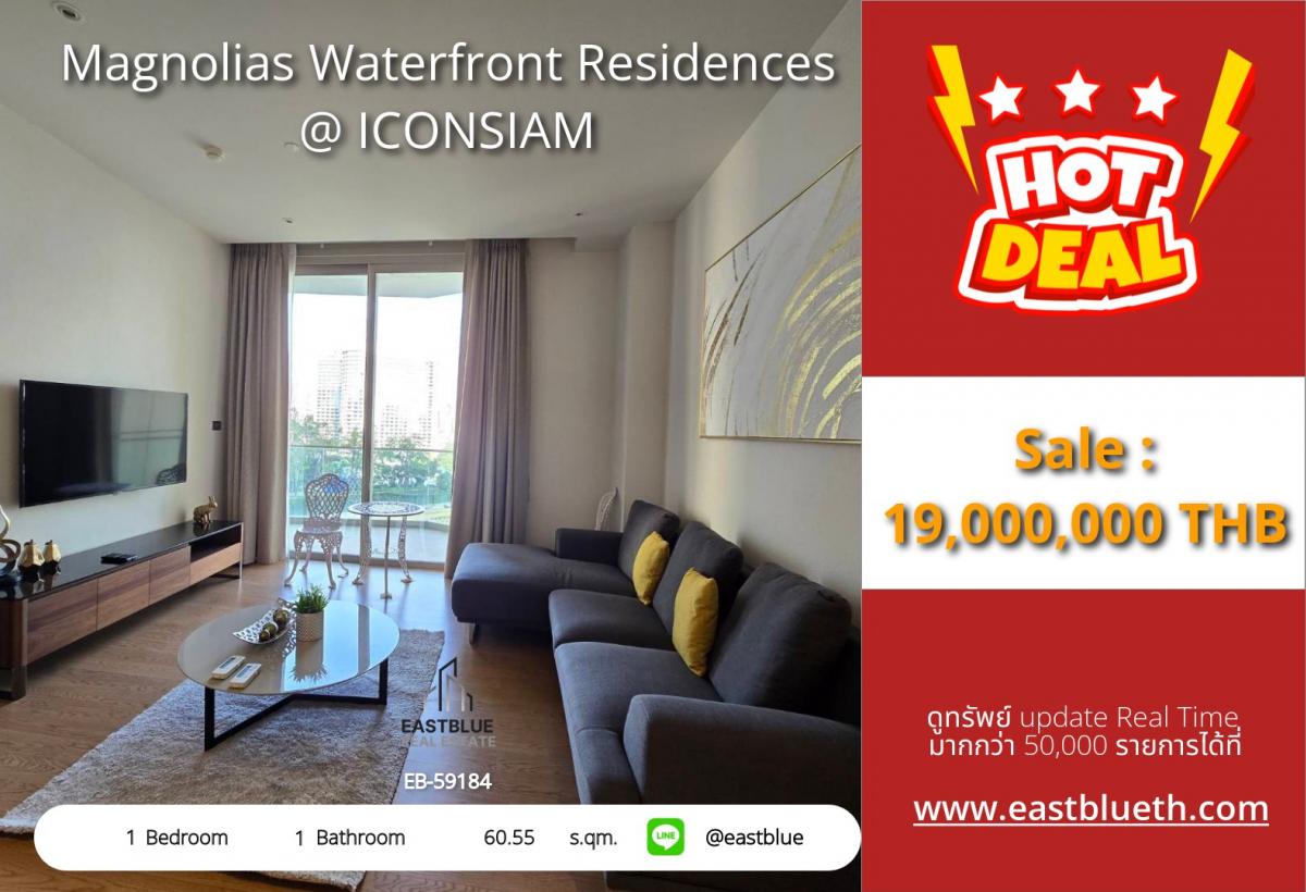 For SaleCondoWongwianyai, Charoennakor : Luxury living by the river! Magnolias Waterfront 1 bedroom 60.55 sq.m. only 19 million
near BTS Krung Thonburi with complete amenities!