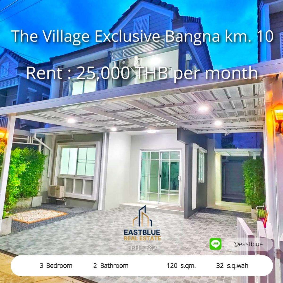 ให้เช่าทาวน์โฮมสมุทรปราการ สำโรง : 28/02/2026, บ้านสวย 3 ห้องนอน The Village Exclusive บางนา กม.10 
Charming 3-Bedroom Home at The Village Exclusive Bangna Km.10 – Rent 25,000 THB/month