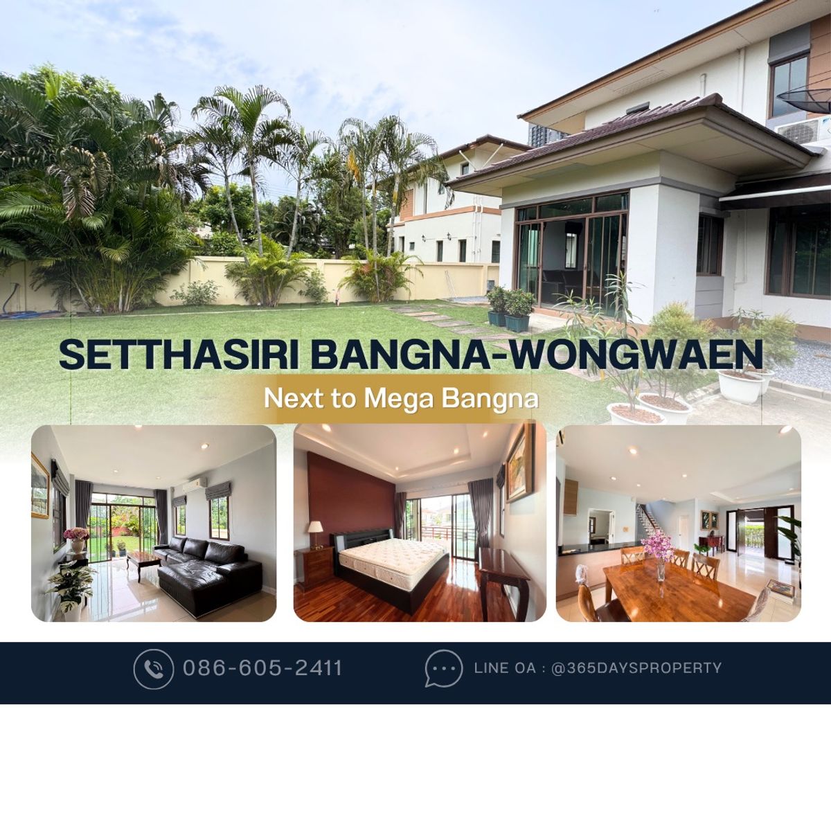 ให้เช่าบ้านบางนา แบริ่ง ลาซาล : 💥ForRent💥4Bed •  Setthasiri Bangna-Wongwaen 🏡 Next to Mega Bangna ‼️ 🐶 Pet Friendly with Big Garden 🌳 Ready to move in ‼️  Fully Furnished ✨