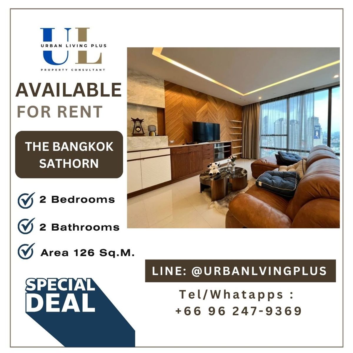 For RentCondoSathorn, Narathiwat : ( UL2308161 ) ✨Tel/Line 096-2479369✨ , FOR RENT The Bangkok Sathorn 2 bedrooms, 2 bathrooms, high floor, furnished, ready to move in