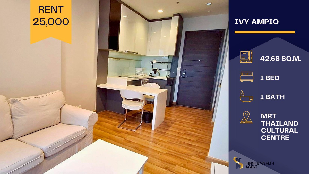 For RentCondoRatchadapisek, Huaikwang, Suttisan : 💥 Freshly renovated! 💥 Ivy Ampio with stunning view + new sofa 🎉 Super hot price!