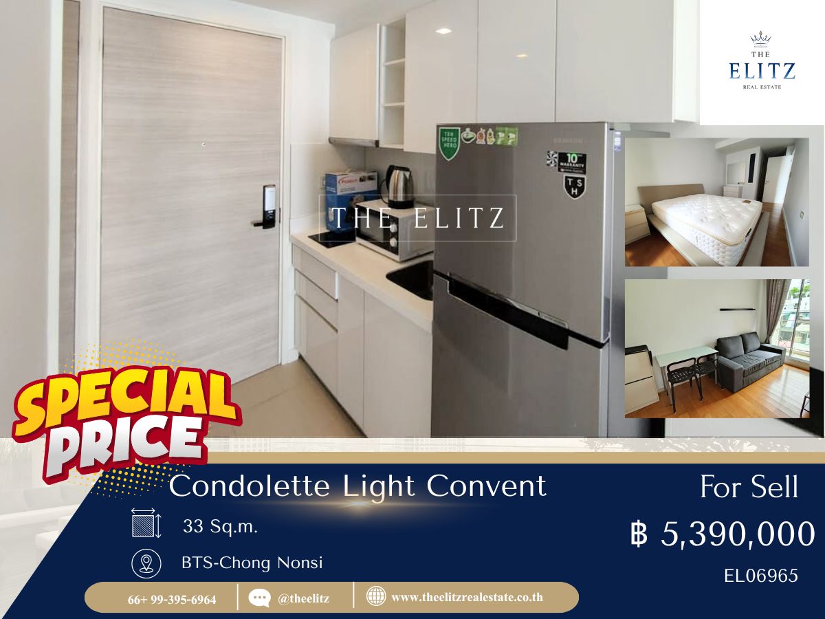 For SaleCondoSilom, Saladaeng, Bangrak : ✨ Sell Condolette Light Convent. Complete decorative room. Silom - Convent Suitable for both yourself and invest 💯