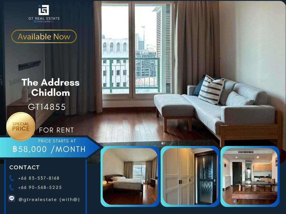 For RentCondoWitthayu, Chidlom, Langsuan, Ploenchit : The Address Chidlom condo is convenient to travel near the BTS Skytrain. There is a beautiful shuttle room, complete furniture, ready !!