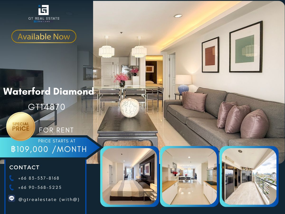 For RentCondoSukhumvit, Asoke, Thonglor : Waterford Diamond Condo, convenient travel, near BTS, there is a shuttle, beautiful room, fully furnished. Ready to move in