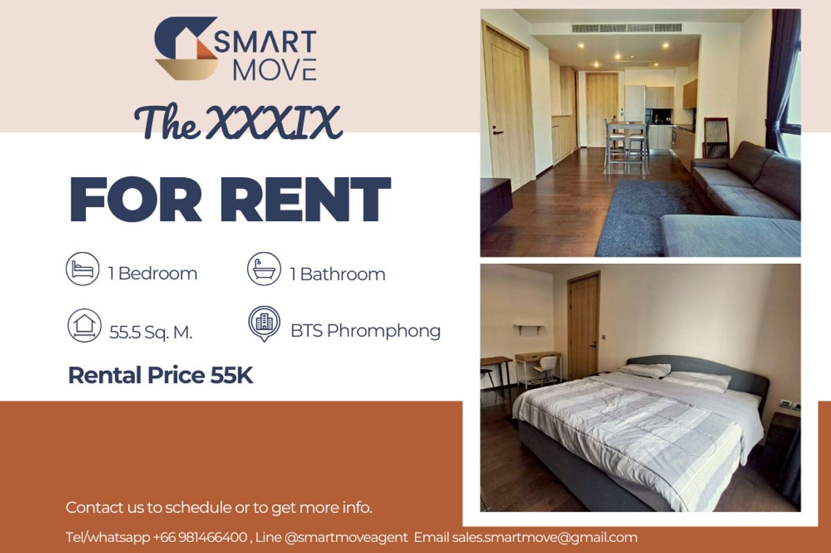 For RentCondoSukhumvit, Asoke, Thonglor : 🔥 For Rent !! high floor 23++!! 🔥 Code C20230210499..........The XXXIX, 1 bedroom, 1 bathroom, furnished, ready to move in 📣📣