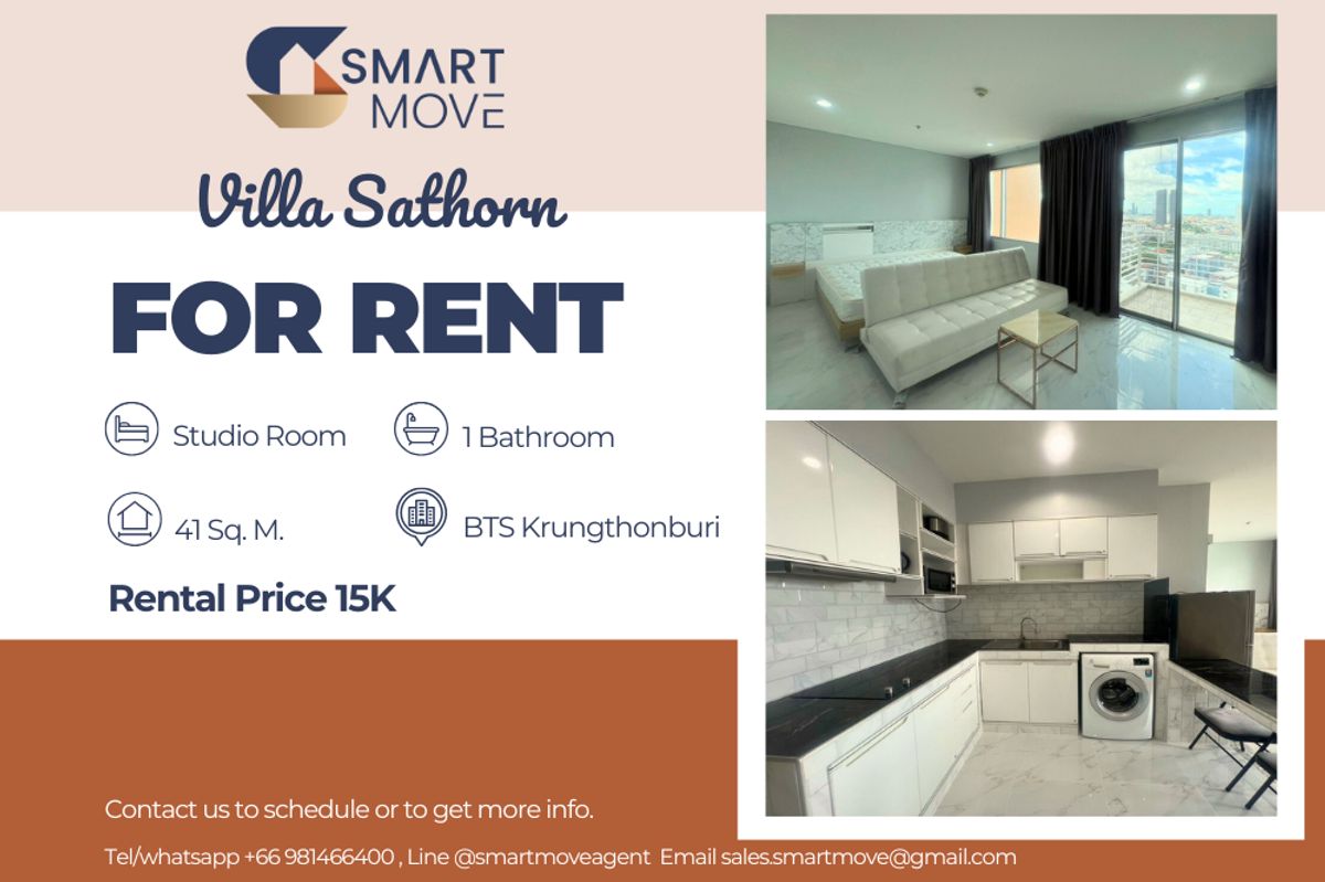 For RentCondoWongwianyai, Charoennakor : 🔥 For Rent !! high floor 17++, South Facing, There is a walk in closet!! 🔥 Code C20221204288..........Villa Sathorn, Studio room, 1 bathroom, furnished, ready to move in 📣📣