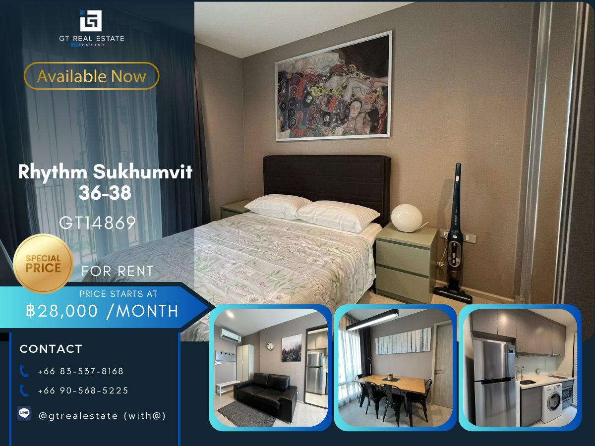 ให้เช่าคอนโดสุขุมวิท อโศก ทองหล่อ : คอนโด Rhythm Sukhumvit 36-38 เดินทางสะดวก ติดรถไฟฟ้าบีทีเอส มีรถรับส่ง ห้องสวย เฟอร์นิเจอร์ครบ พร้อมอยู่