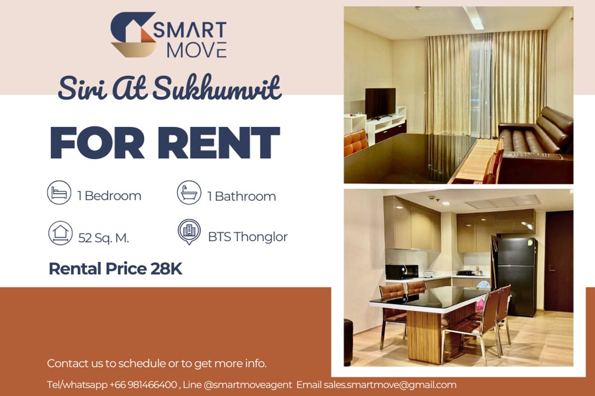 For RentCondoSukhumvit, Asoke, Thonglor : 🔥 For Rent !! East Facing, high floor 10++!! 🔥 Code C20221210975..........Siri At Sukhumvit, 1 bedroom, 1 bathroom, furnished, ready to move in 📣📣