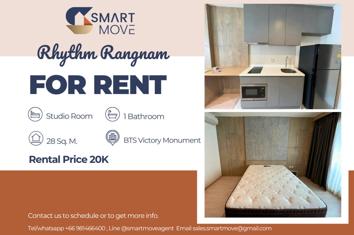 For RentCondoRatchathewi,Phayathai : 🔥 For Rent !!  high floor, rare item, Good location!!🔥 Code C20230105349..........Rhythm Rangnam, Studio room, 1 bathroom, furnished, ready to move in 📣📣