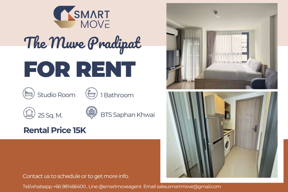 For RentCondoSapankwai,Jatujak : 🔥 For Rent !!🔥 Code C20251000024..........The Muve Pradipat, Studio room, 1 bathroom, furnished, ready to move in 📣📣