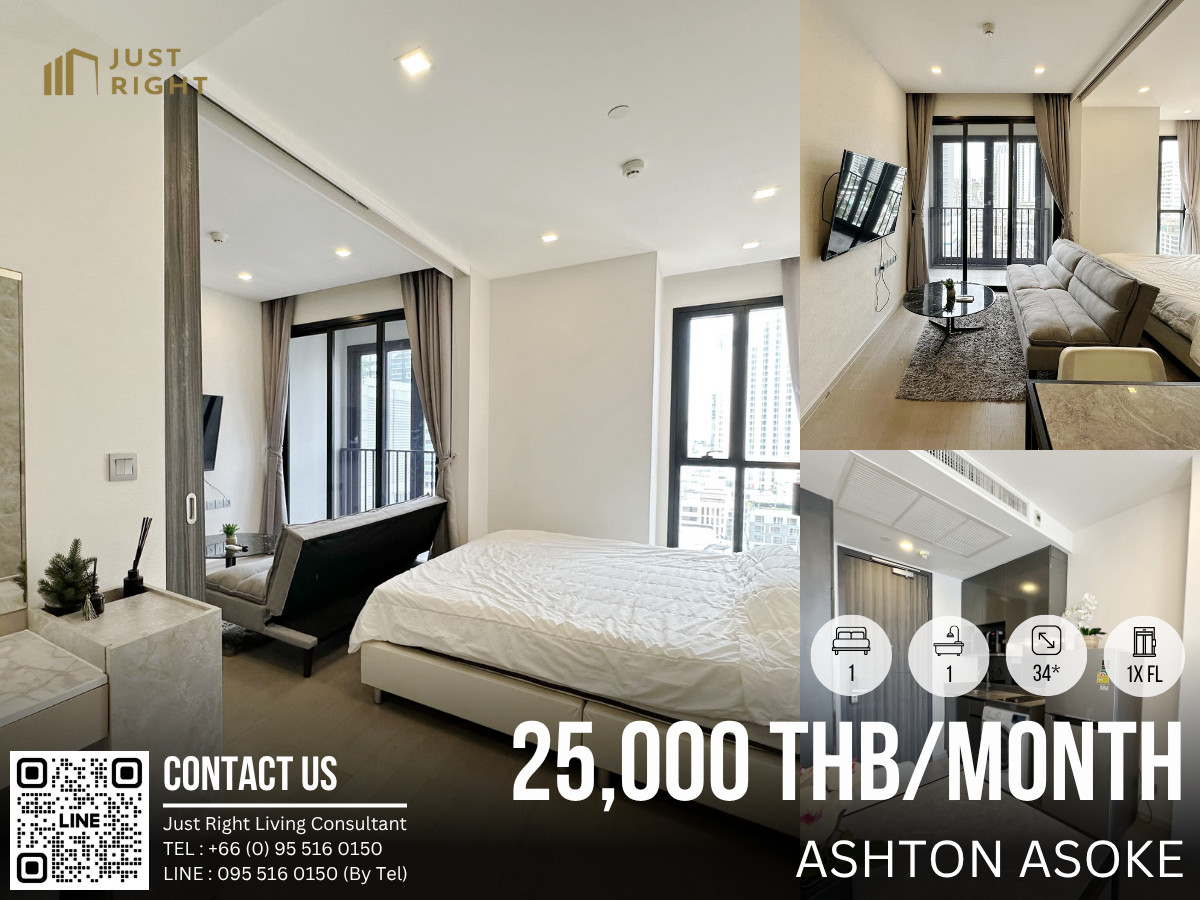 For RentCondoSukhumvit, Asoke, Thonglor : For rent Ashton Asoke, good price, 1 bedroom, 1 bathroom, 34* sq m., beautifully decorated room, fully furnished, complete electrical appliances. Price reduced from 35,000 to only 25,000/month, 1 year contract only.