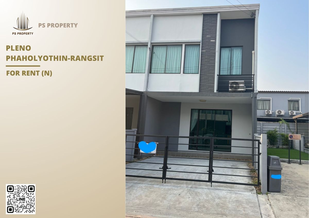 For RentTownhomePathum Thani,Rangsit, Thammasat : Townhouse for rent 📍 Pleno Phaholyothin-Rangsit 📍 3 bedrooms, 2 bathrooms, empty house with appliances