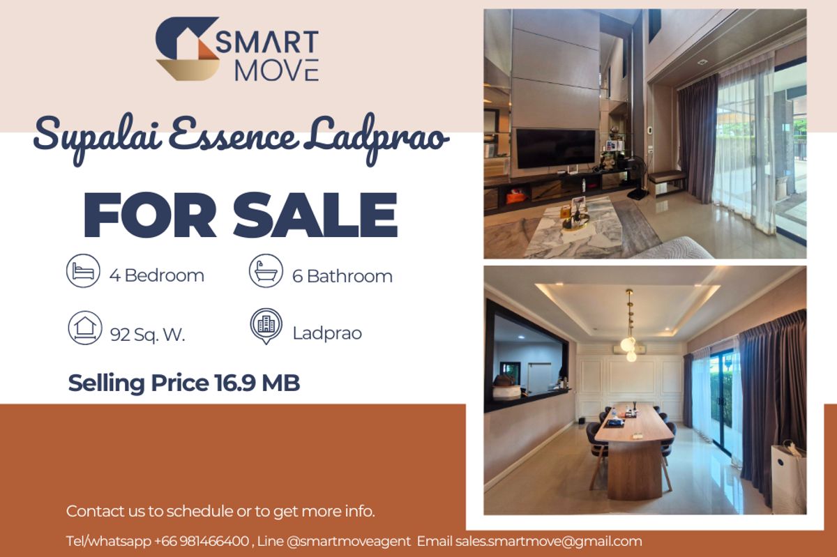 For SaleHouseLadprao101, Happy Land, The Mall Bang Kapi : 🔥 For Sale Single house !! 4 parking spaces, 3 Storey !!🔥 Code C20250900040..........Supalai Essence Ladprao, 4 bedroom, 6 bathroom 1 maid's room, furnished, Special Deal!!📣📣