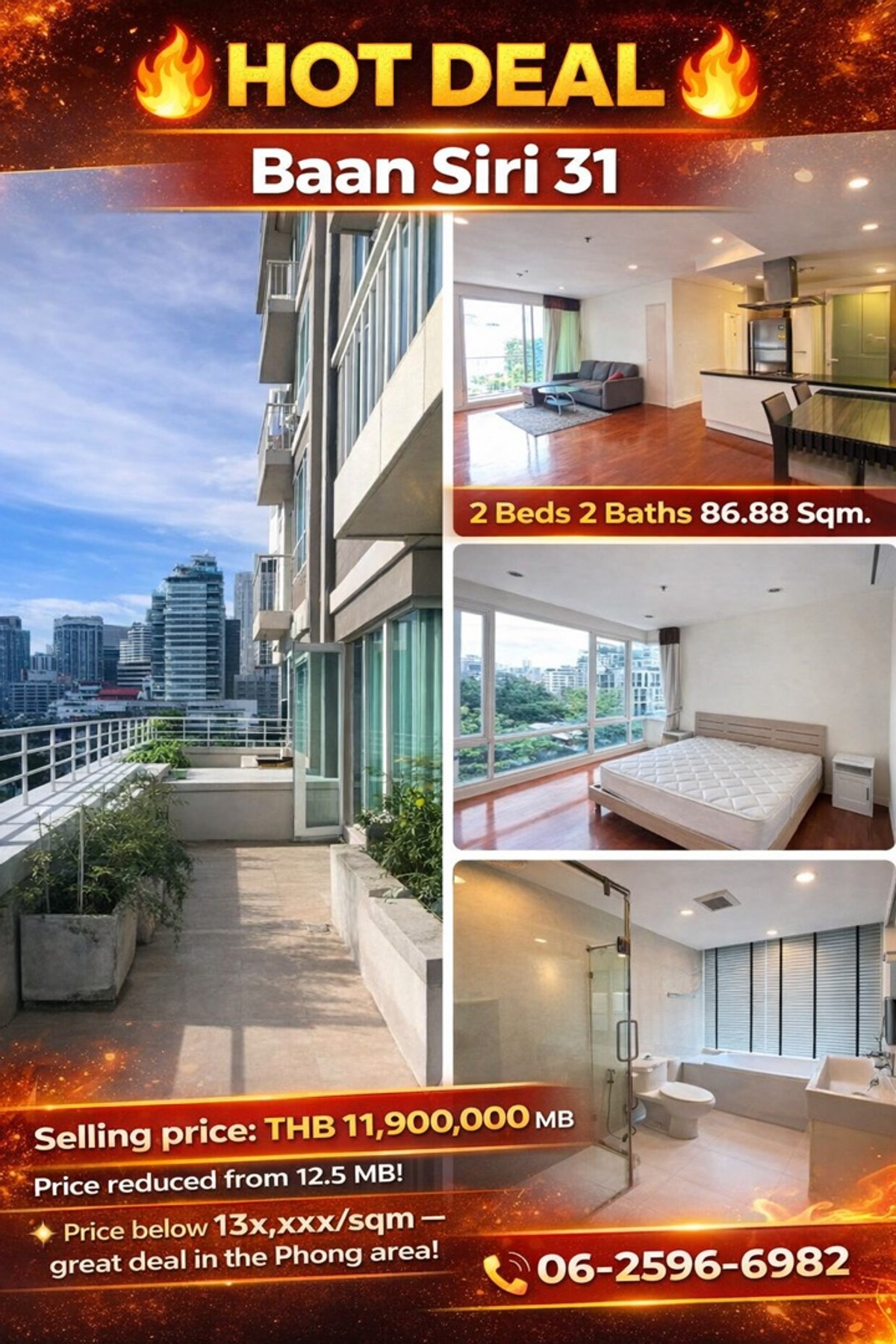 For SaleCondoSukhumvit, Asoke, Thonglor : Special unit for sale, front corner, Green view, near MRT Sukhumvit, BTS Phrompong, Baan Siri 31 project.