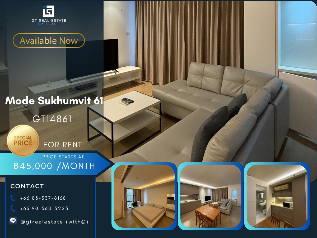 For RentCondoSukhumvit, Asoke, Thonglor : Condo Mode Sukhumvit 61 is suitable for Japanese renters, beautiful rooms, convenient transportation, many rooms available. Ready to move in!!