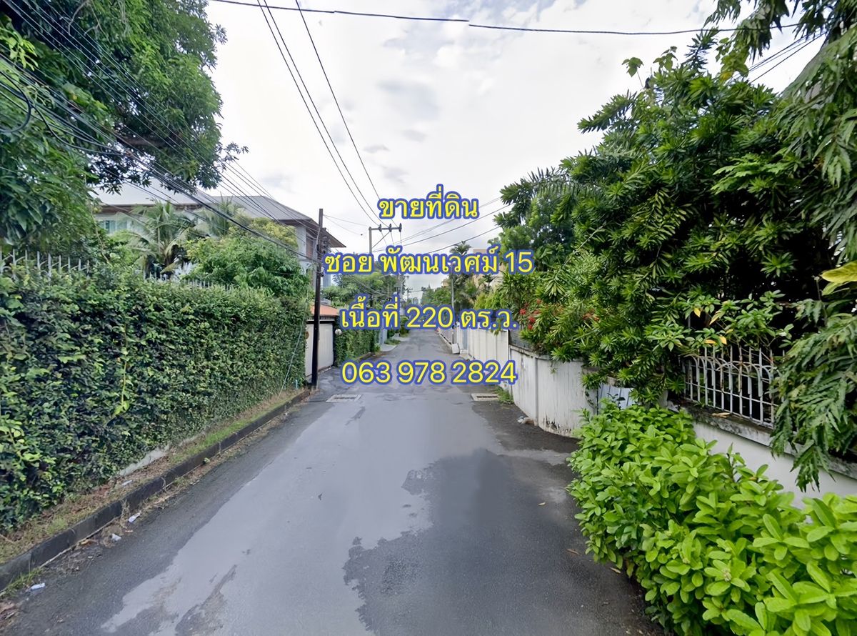 ขายที่ดินสุขุมวิท อโศก ทองหล่อ : VLM 651  ขายที่ดิน  ซอยพัฒนเวศม์ 15 แขวงคลองตันเหนือ เขตวัฒนา  เนื้อที่ 220 ตารางวา