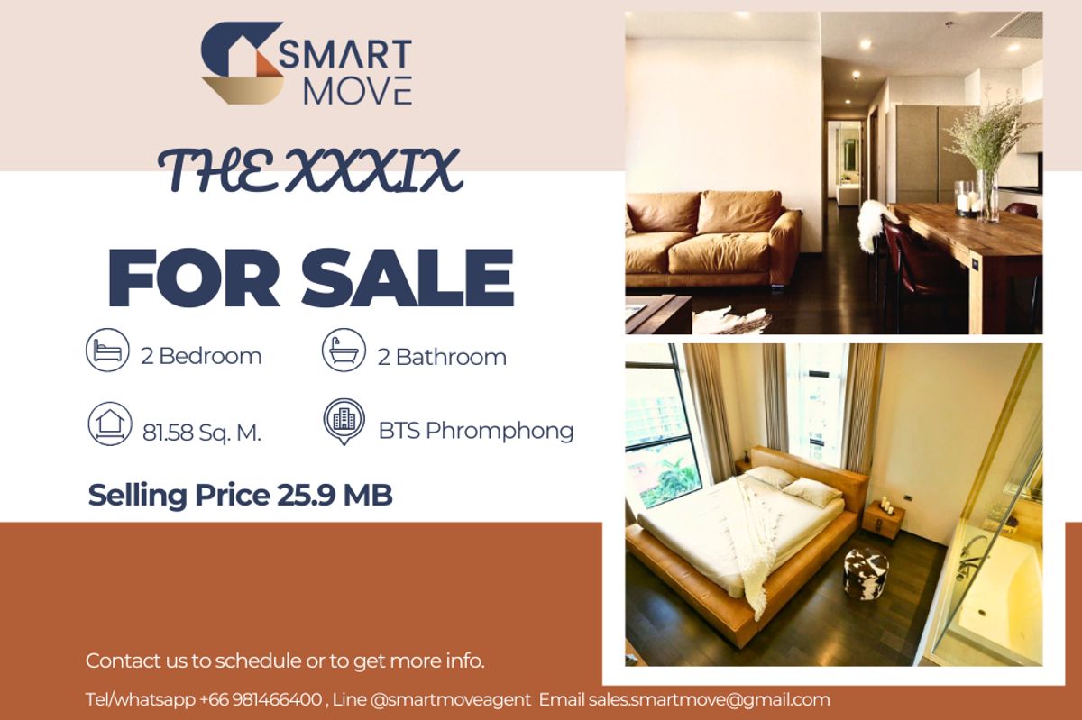 For SaleCondoSukhumvit, Asoke, Thonglor : 🔥 Sale with tenant !! North Facing !! 🔥 Code C20230210419..........THE XXXIX, 2 bedroom, 2 bathroom, furnished, Special Deal!!📣📣