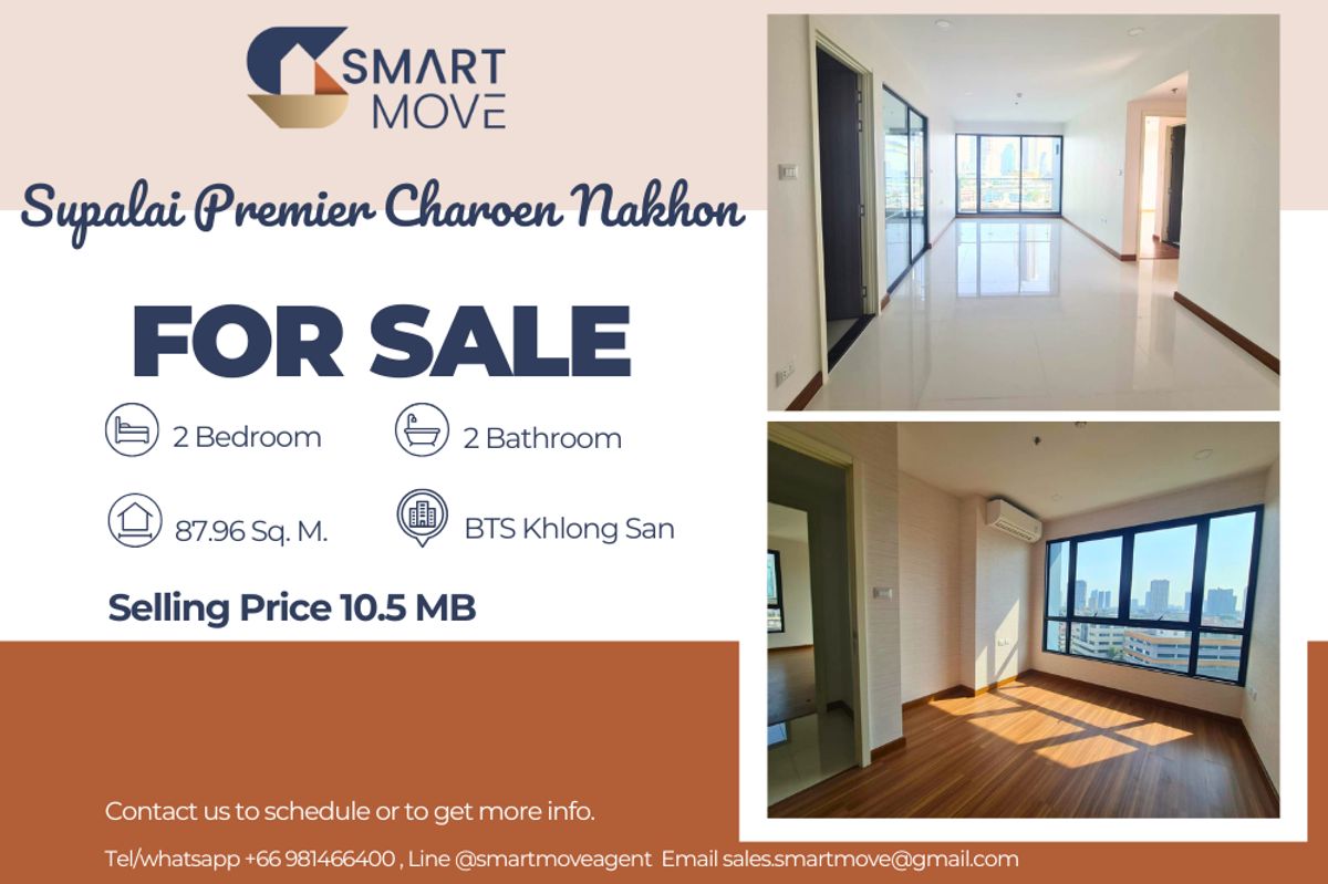 For SaleCondoWongwianyai, Charoennakor : 🔥 For Sale !! high floor, rare item!! 🔥 Code C20230211669..........Supalai Premier Charoen Nakhon, 2 bedroom , 2 bathroom, Partly Furnished, Special Deal!!📣📣