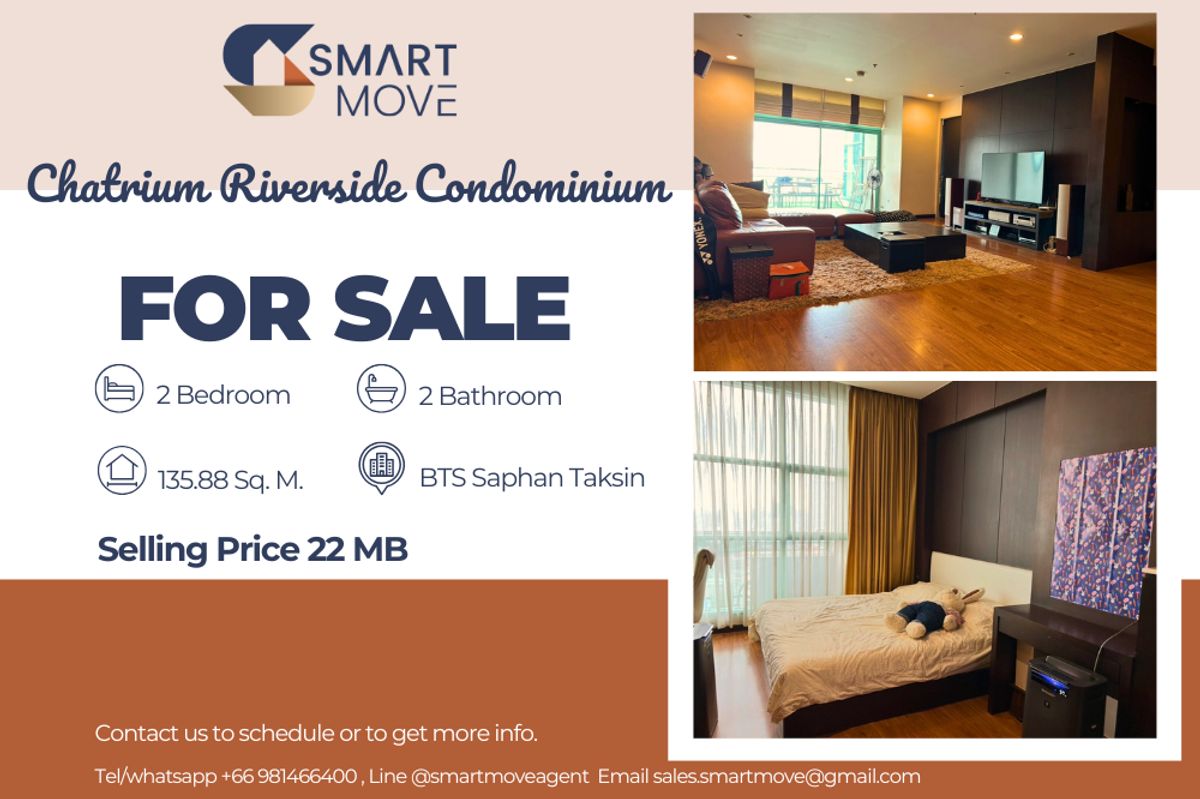 For SaleCondoSathorn, Narathiwat : 🔥 For Sale !! high floor 28++, North facing, river view, modern style, rare item!! 🔥 Code C20251000013..........Chatrium Riverside Condominium, 2 bedroom , 2 bathroom, furnished, Special Deal!!📣📣