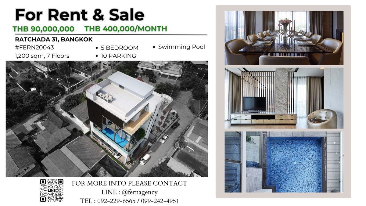Home OfficeKasetsart, Ratchayothin : 🔥For sale: 7-story Luxury Office building with elevator + swimming pool, Ratchada 31, Intersection 2, near MRT Lat Phrao.