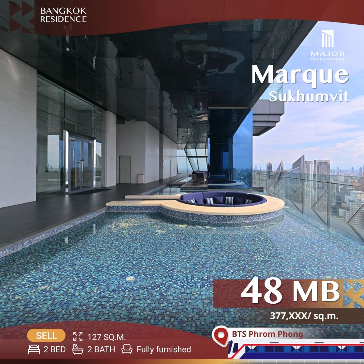 For SaleCondoSukhumvit, Asoke, Thonglor : 💥Rare Unit!💥Fully Furnished Luxury unit, Marque Sukhumvit, Near BTS Phrom Phong