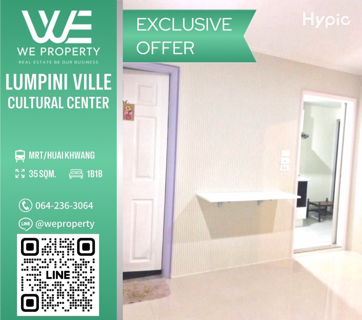 For SaleCondoRatchadapisek, Huaikwang, Suttisan : The room has never been rented out. Fully furnished, very good price!!⭐Lumpini Ville Cultural Center