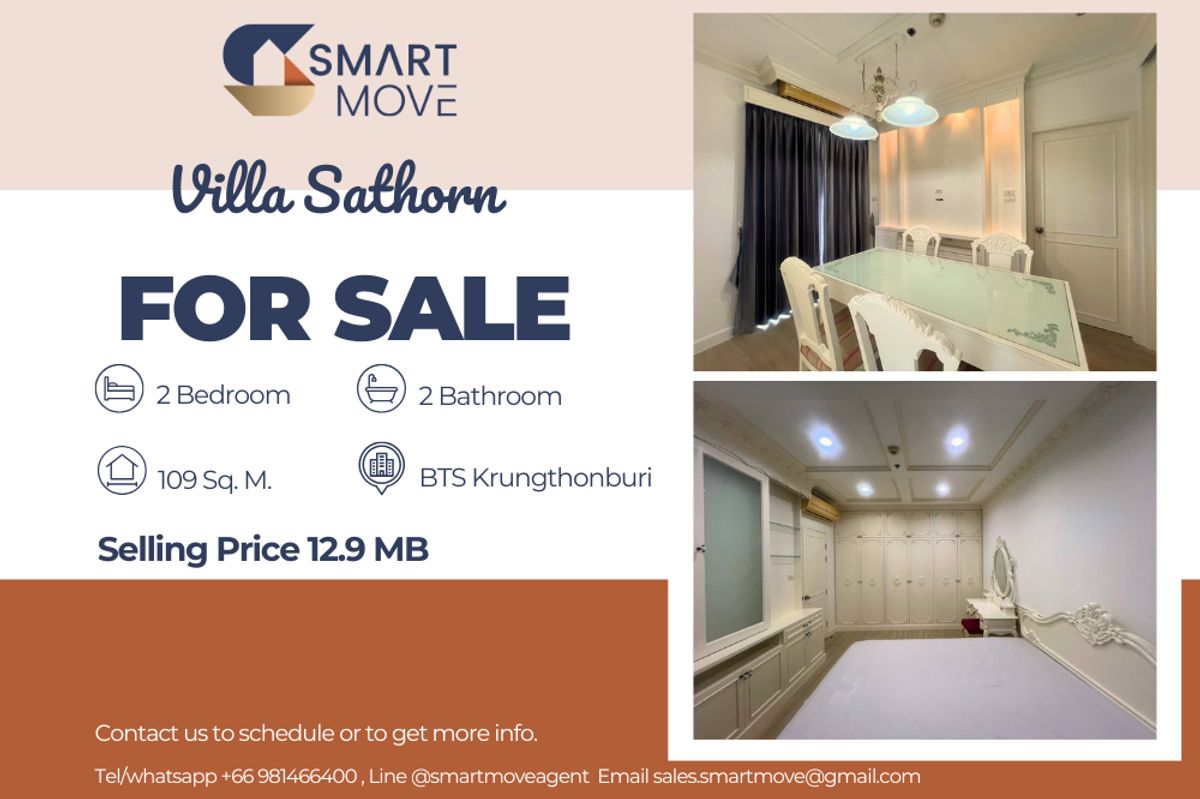 For SaleCondoWongwianyai, Charoennakor : 🔥 For Sale !! high floor 28++, women's style!! 🔥 Code C20251000021..........Villa Sathorn, 2 bedroom , 2 bathroom Combined, furnished, Special Deal!!📣📣