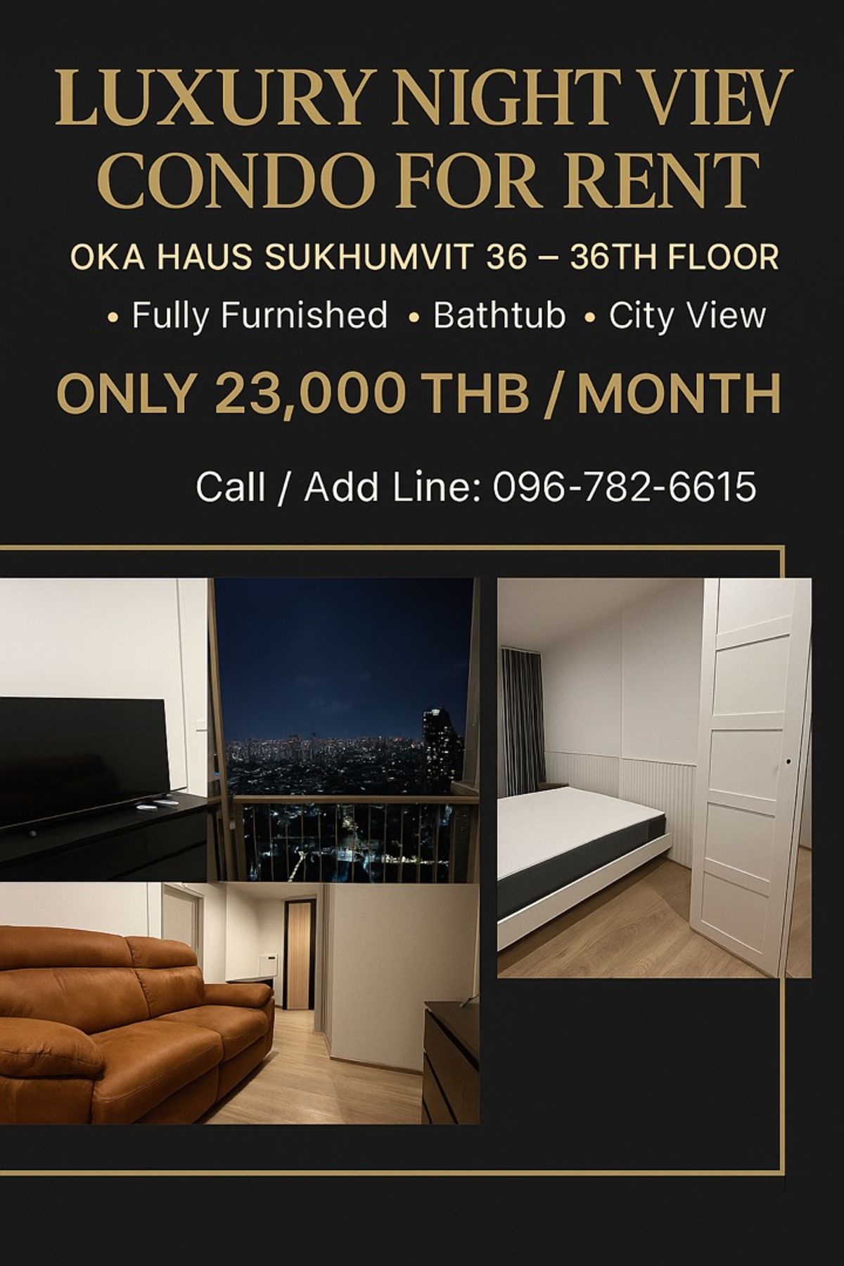 ให้เช่าคอนโดสุขุมวิท อโศก ทองหล่อ : ให้เช่า🌇 Oka Haus Sukhumvit 36 by Sansiri – ชั้น 36 วิวเมืองแบบ 360