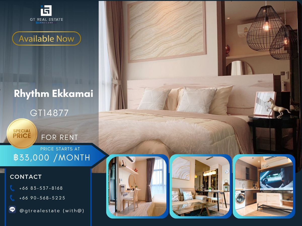 For RentCondoSukhumvit, Asoke, Thonglor : Rhythm Ekkamai Condo, convenient travel, close to BTS, beautifully decorated room, fully furnished. Ready to move in immediately!!