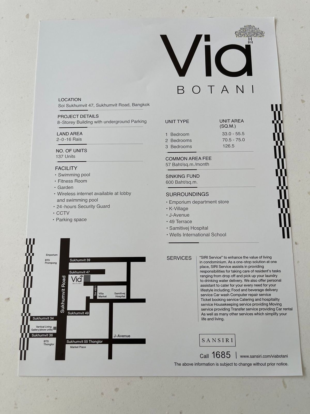 ขายคอนโดสุขุมวิท อโศก ทองหล่อ : For sale condo Via botani Sukhumvit 47 1 Bed 44.17 Sq.m (S03-2140(S)) 