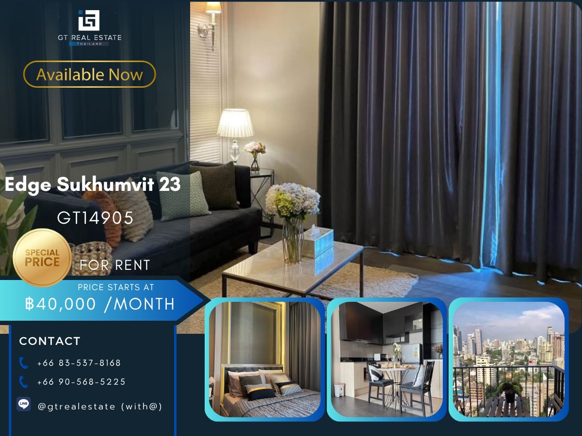 For RentCondoSukhumvit, Asoke, Thonglor : Condo Edge Sukhumvit 23, convenient travel, near BTS, there is a shuttle, beautiful room, fully furnished, ready to move in!!