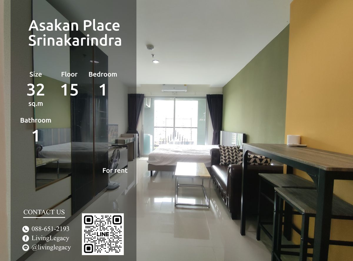 For RentCondoPattanakan, Srinakarin : SG8YDZ Condo for rent Asakan Place Srinakarindra 32 sq m, 15th floor line id : @livinglegacy