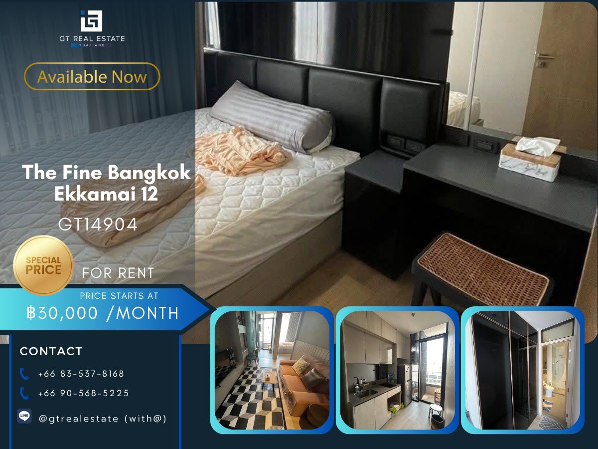 For RentCondoSukhumvit, Asoke, Thonglor : Condo The Fine Bangkok Ekkamai, convenient travel, close to BTS, has a shuttle, fully furnished, ready to move in.