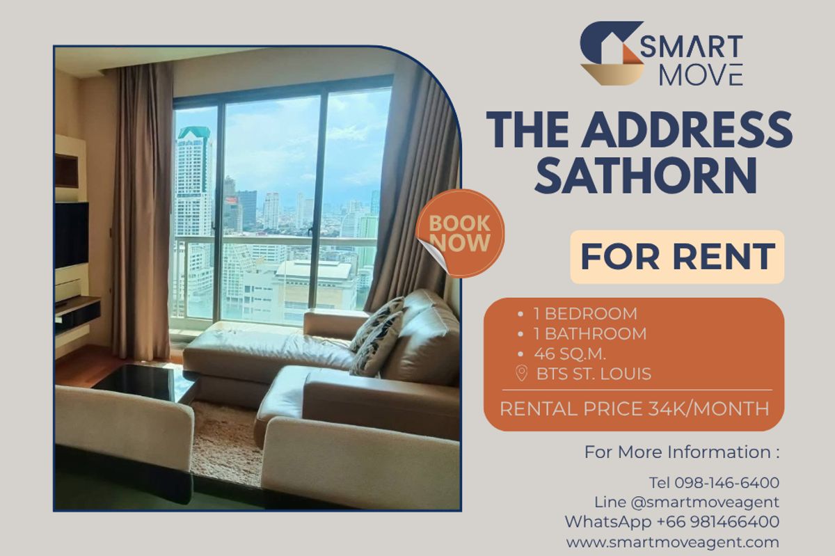 For RentCondoSathorn, Narathiwat : 🔥 For Rent !! high floor 32++, rare item!! 🔥 Code C20250900094..........The Address Sathorn, 1 bedroom, 1 bathroom, furnished, ready to move in 📣📣