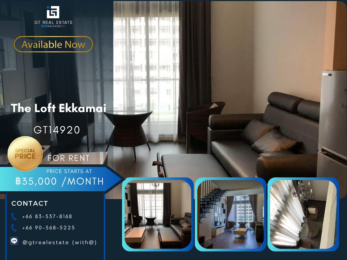 For RentCondoSukhumvit, Asoke, Thonglor : Condo The Loft Ekkamai, convenient travel, close to BTS, there is a shuttle, beautiful room, fully furnished, ready to move in!