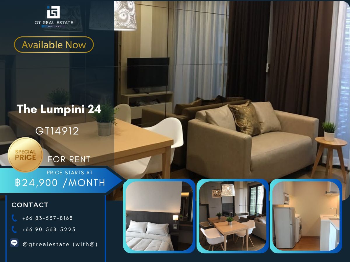 For RentCondoSukhumvit, Asoke, Thonglor : Condo The Lumpini 24, convenient travel, near BTS, there is a shuttle, beautiful room, fully furnished, ready to move in.