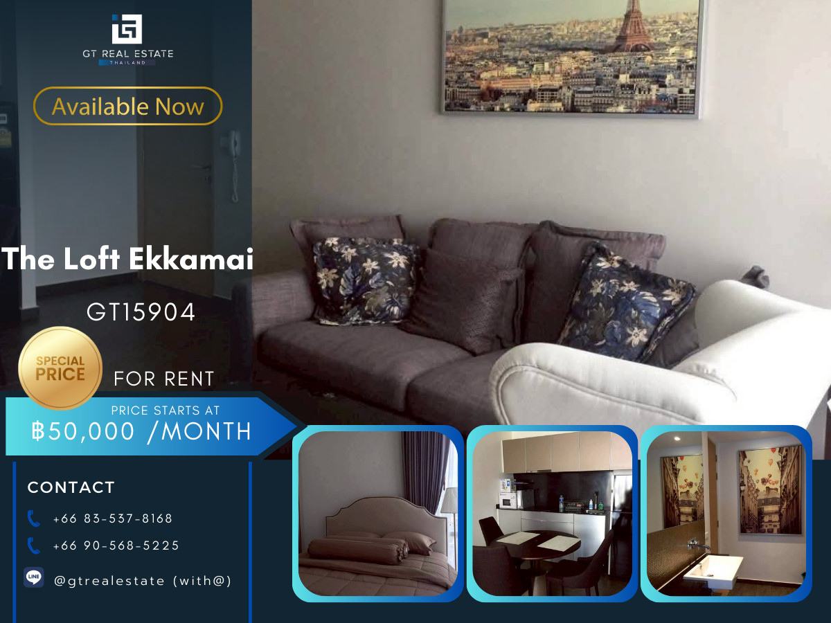 For RentCondoSukhumvit, Asoke, Thonglor : Condo The Loft Ekkamai, convenient travel, close to BTS, there is a shuttle, beautiful room, fully furnished, ready to move in!