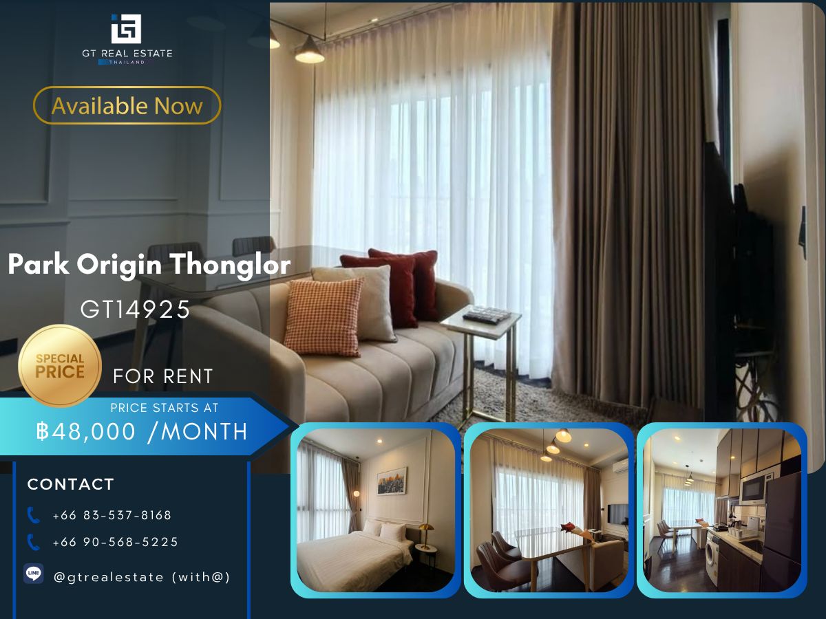 For RentCondoSukhumvit, Asoke, Thonglor : Park Origin Thonglor Condo, convenient travel, near BTS, there is a shuttle, beautiful room, fully furnished, ready to move in.