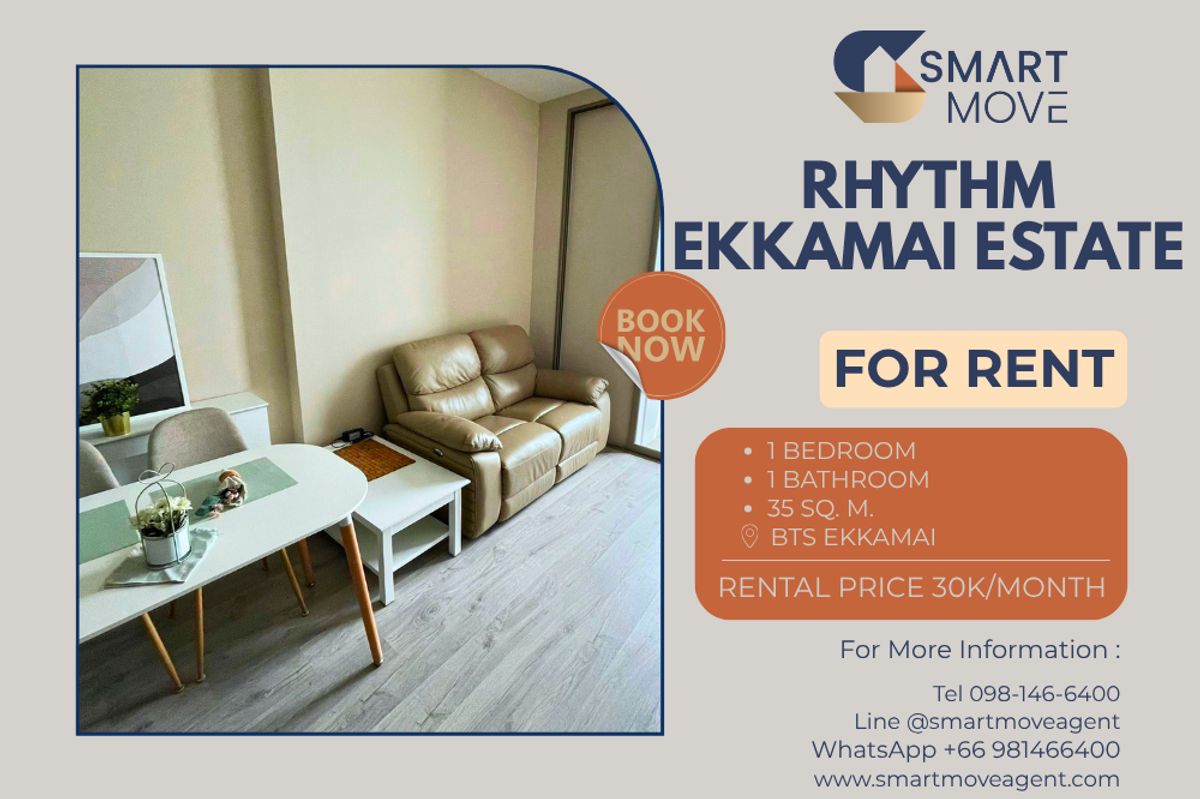 For RentCondoSukhumvit, Asoke, Thonglor : 🔥 For Rent !! high floor 34++, South Facing, Luxurious project!!🔥Code C20251000050..........Rhythm Ekkamai Estate, 1 bedroom, 1 bathroom, furnished, ready to move in 📣📣