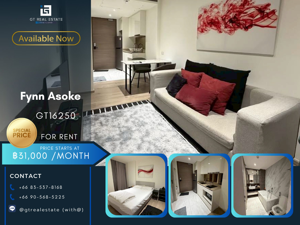ให้เช่าคอนโดสุขุมวิท อโศก ทองหล่อ : ✨ GT16250 |  คอนโดหรูที่ Fynn Asoke เดินทางะดวก ใกล้รถไฟฟ้า มีรถรับส่ง ห้องแต่งสวย เฟอร์นิเจอร์ครบ พร้อมอยู่!!