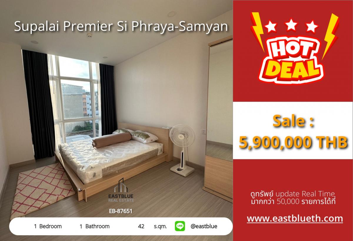 For SaleCondoSiam Paragon ,Chulalongkorn,Samyan : 22/03/2026, Ready-to-move-in condominium near BTS/MRT Samyan
Supalai Premier Si Phraya 42 sq.m. at an attractive price! 0642748883