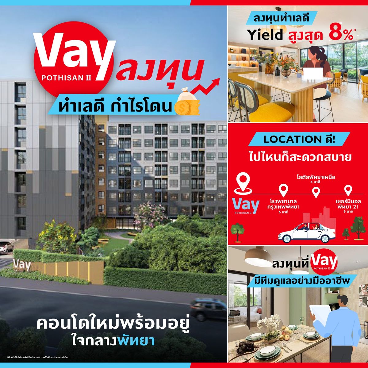 ขายคอนโดพัทยา บางแสน ชลบุรี สัตหีบ : VAY POTHISAN 2🏡 อยู่เองก็ดี ปล่อยเช่าก็เวิร์ก 💼 เหลือ 2 ห้องสุดท้าย หมดแล้วหมดเลย! ใจกลางพัทยาเหนือ 🌆📞 093-1681685 🟢Line: @wsrcondo