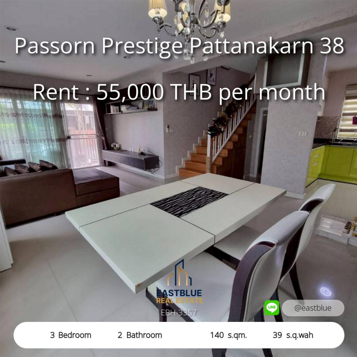 For RentHousePattanakan, Srinakarin : Luxurious house in the heart of Pattanakarn, 3 bedrooms, ready to rent, 55,000 baht/mo. Luxurious 3-Bedroom House in Pattanakarn, Ready to Rent at 55,000 THB/month.
