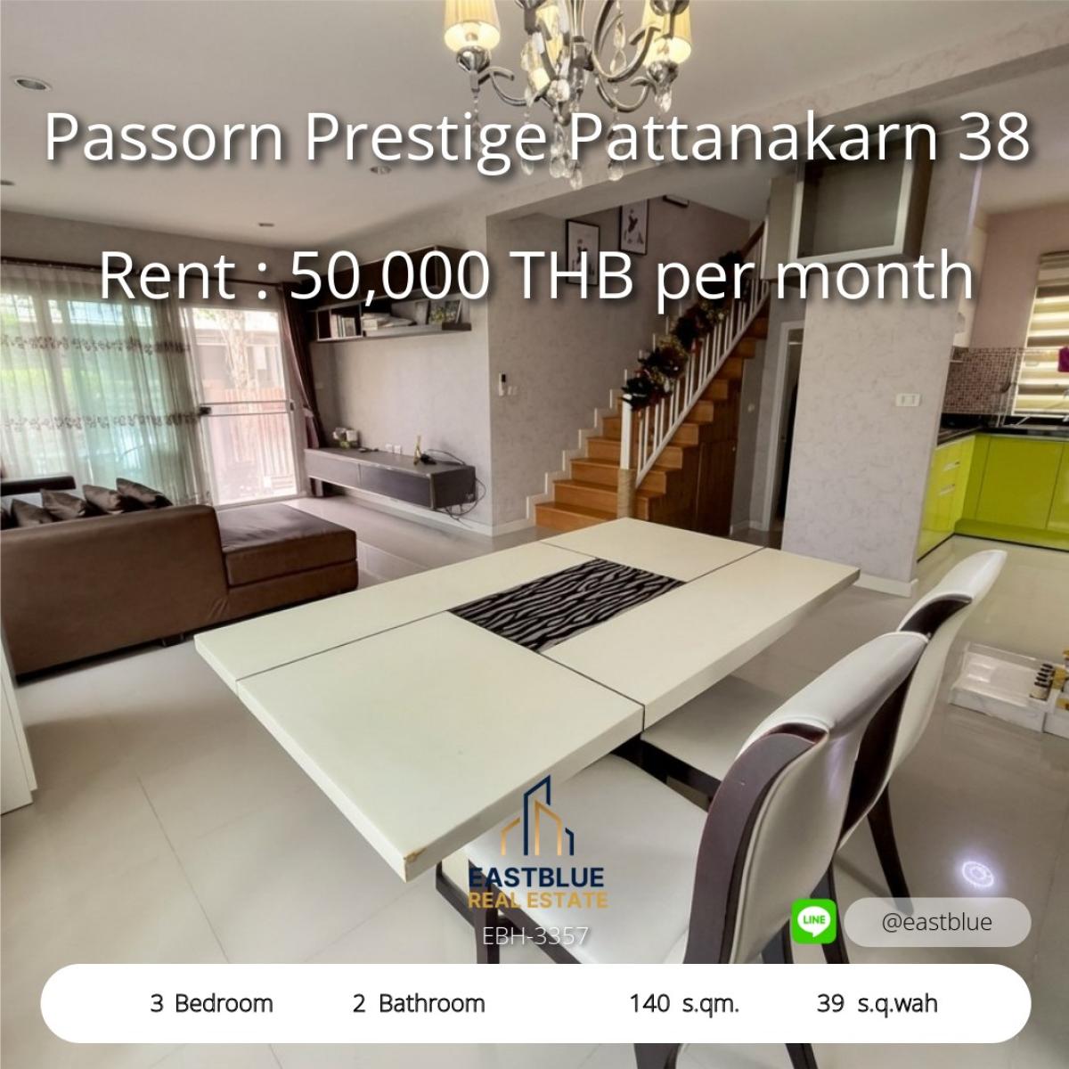 For RentHousePattanakan, Srinakarin : Luxurious house in the heart of Pattanakarn, 3 bedrooms, ready to rent, 55,000 baht/mo. Luxurious 3-Bedroom House in Pattanakarn, Ready to Rent at 55,000 THB/month.