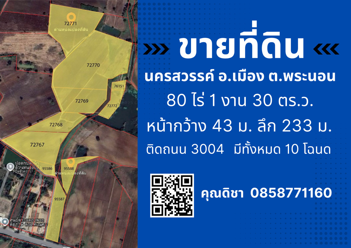 ขายที่ดินนครสวรรค์ : ขายที่ดิน 80 ไร่ 1 งาน 30 ตารางวา ตำบล พระนอน อำเภอ เมืองนครสวรรค์ จังหวัดนครสวรรค์