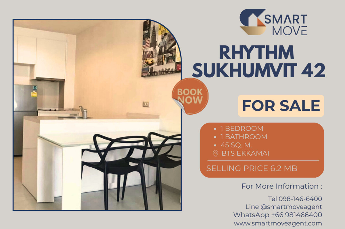 For SaleCondoSukhumvit, Asoke, Thonglor : 🔥 For Sale !! big size, East Facing!! 🔥 Code C20241200058..........Rhythm Sukhumvit 42, 1 bedroom, 1 bathroom, furnished, Special Deal!!📣📣
