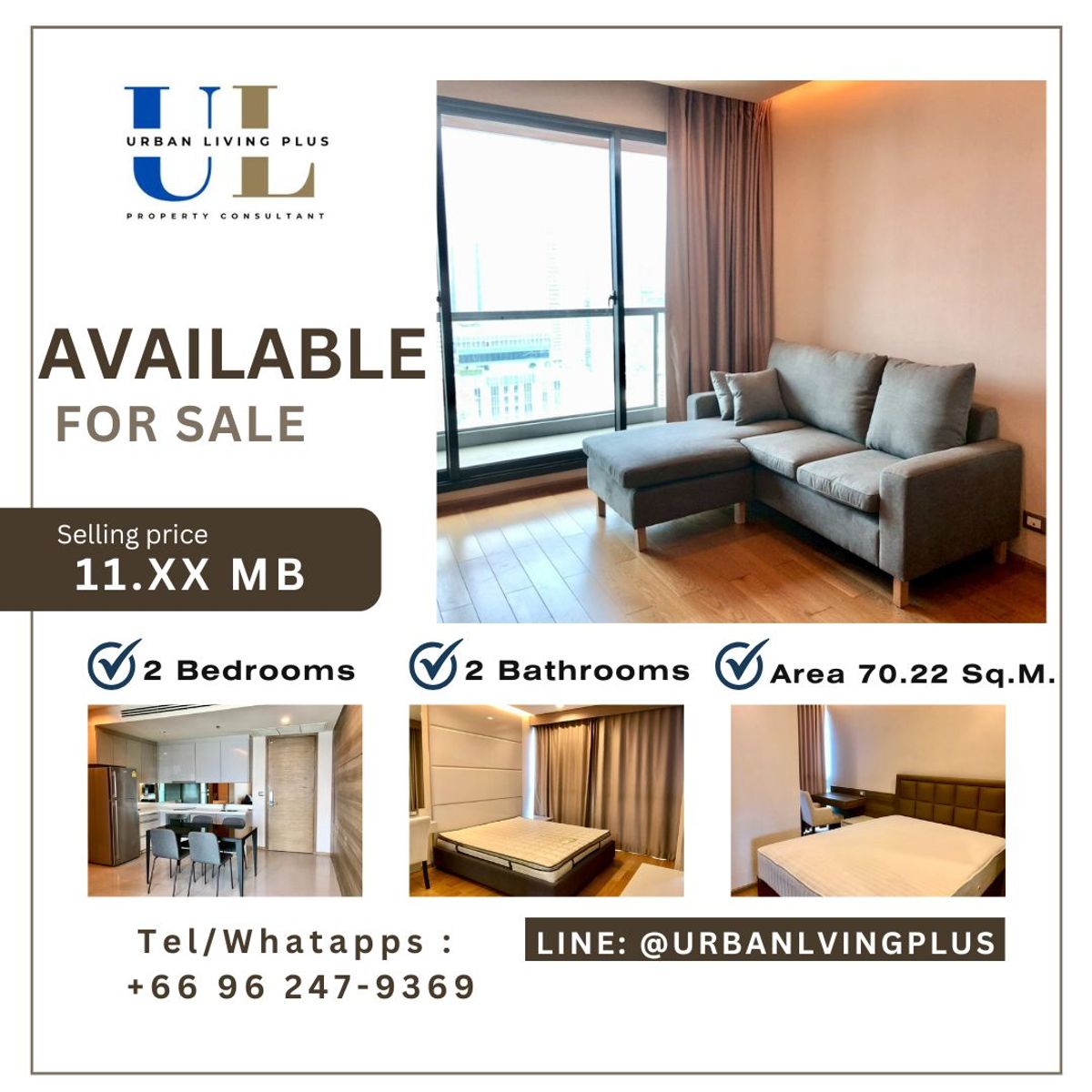 For SaleCondoSathorn, Narathiwat : ( UL2510152 ) Tel/Line 096-2479369,  FOR SELL!! The Address Sathorn 2 bedrooms, Size 70.22 Sq.M. High Floor, Ready to move, Hot Deal!!!