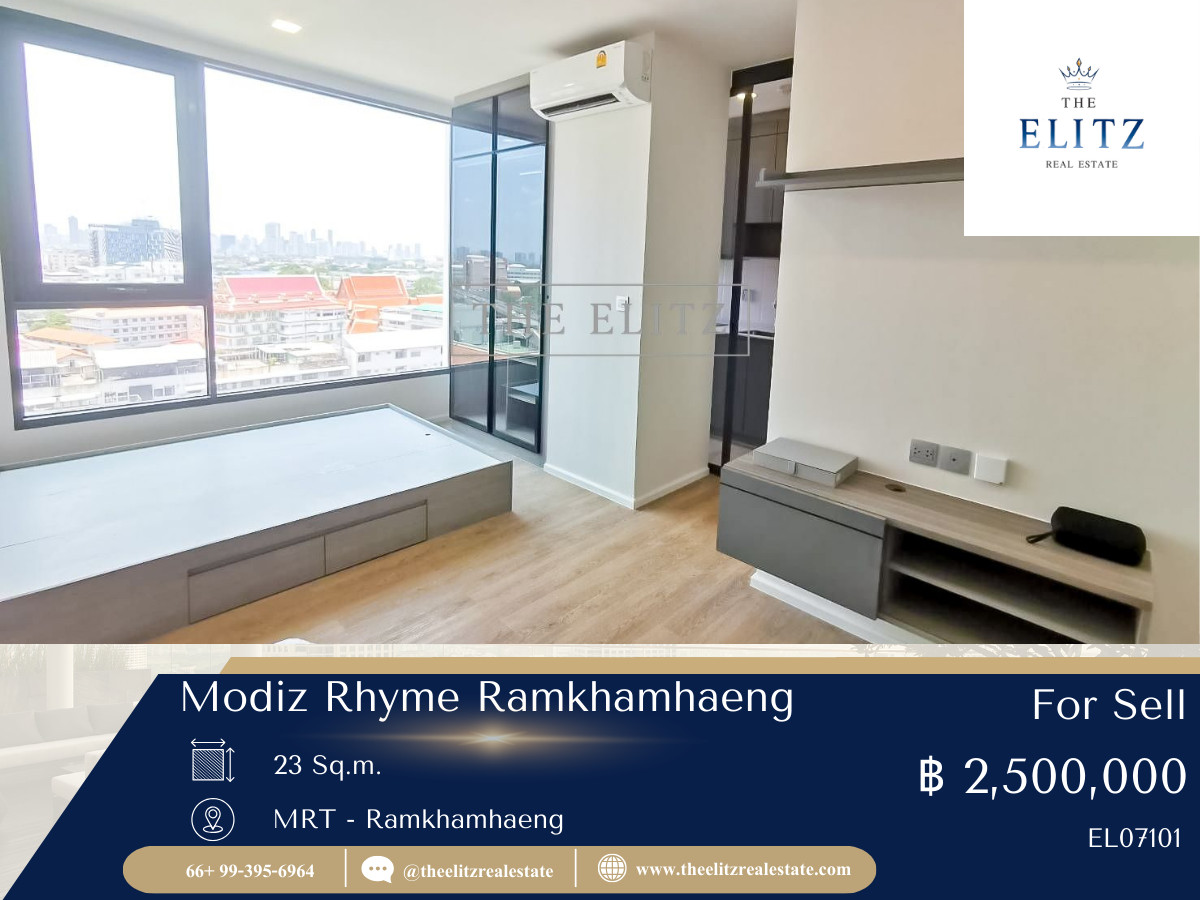 For SaleCondoRamkhamhaeng, Hua Mak : ✨ Maximum reduction in the project! Modiz Rhyme Ramkhamhaeng, corner room, good view, ready to transfer immediately 💯