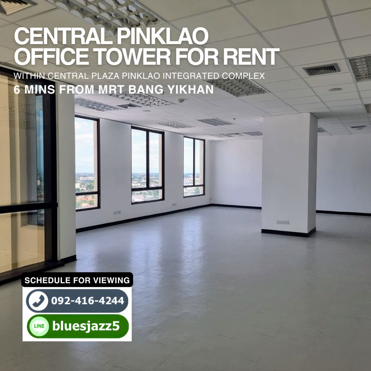 For RentOfficePinklao, Charansanitwong : Central Pinklao Office Tower For RENT 129sqm Near MRT Bang Yikhan Major Cineplex Pinklao Siriraj Hospital