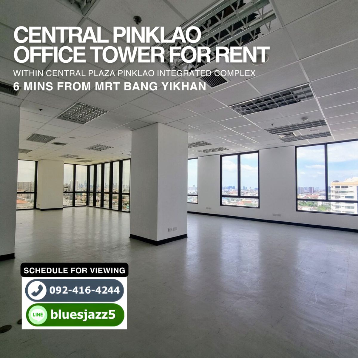 For RentOfficePinklao, Charansanitwong : Central Pinklao Office Tower For RENT 129sqm Near MRT Bang Yikhan Major Cineplex Pinklao Siriraj Hospital